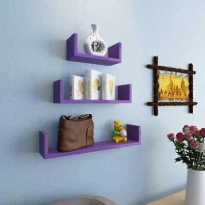 WallHeaven Wall Shelf U Shaped Shelves Set of 3 Wall Hanging Wall Mounted Shelf MDF MDF (Medium Density Fiber) Wall Shelf(Number of Shelves - 3, Purple)