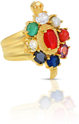 Dzinetrendz Brass Goldplated Navratan Kachua Tortoise Fingerring Brass Cubic Zirconia Gold Plated Ring