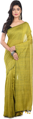 Nilu's Collection Solid/Plain Handloom Handloom Pure Cotton Saree(Green, Yellow)