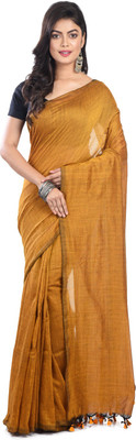 Nilu's Collection Solid/Plain Handloom Handloom Pure Cotton Saree(Gold, Yellow)
