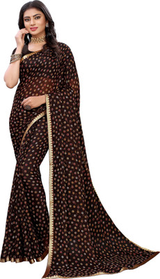 Ratnavati Printed Bandhani Chiffon Saree(Brown)