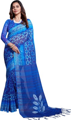 Ratnavati Printed, Digital Print, Floral Print Bollywood Cotton Linen Saree(Purple, Light Blue)