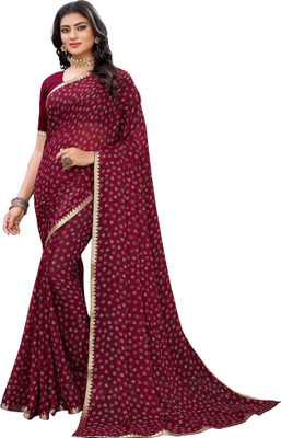 Ratnavati Printed Bandhani Chiffon Saree(Maroon)