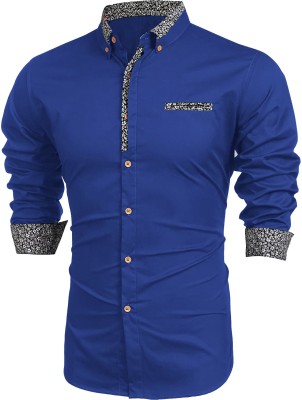 Sky Global Men Self Design Casual Blue Shirt