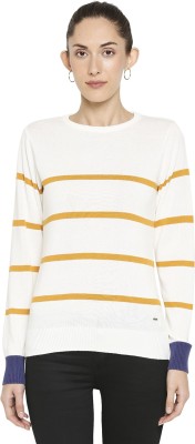 PEOPLE Striped Crew Neck Casual Women White Sweater