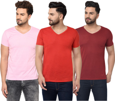Unite Wear Solid Men V Neck Red, Maroon, Pink T-Shirt