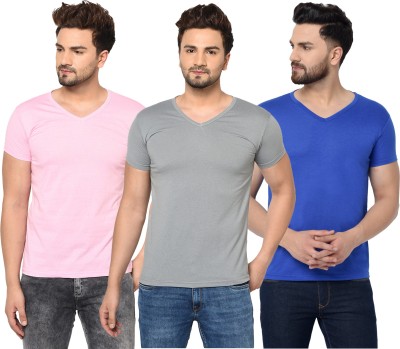 Unite Wear Solid Men V Neck Blue, Pink, Grey T-Shirt