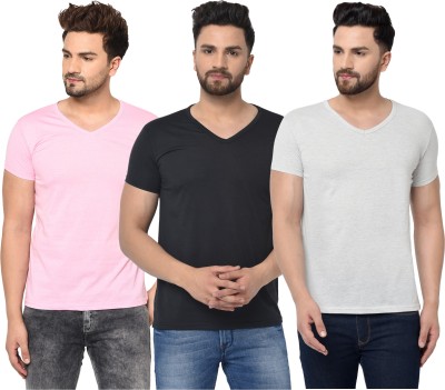 Jaskart Solid Men V Neck Pink, Black, Grey T-Shirt