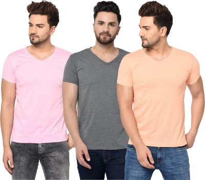 Jangoboy Solid Men V Neck Pink, Beige, Grey T-Shirt