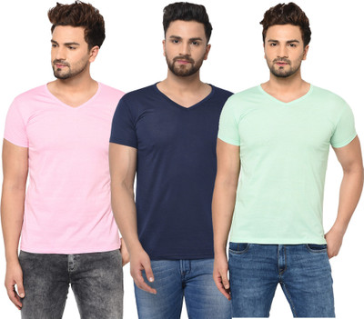 Jangoboy Solid Men V Neck Dark Blue, Pink, Light Green T-Shirt