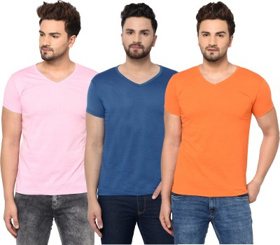 Adorbs Solid Men V Neck Blue, Pink, Orange T-Shirt