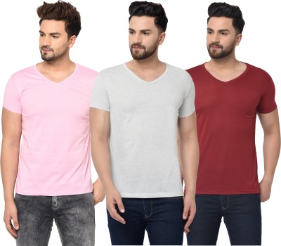 Adorbs Solid Men V Neck Maroon, Pink, Grey T-Shirt