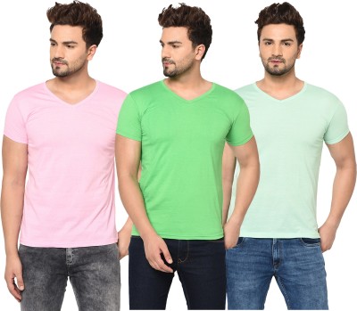 Adorbs Solid Men V Neck Green, Blue, Pink T-Shirt