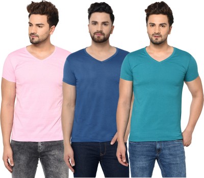 Adorbs Solid Men V Neck Dark Blue, Light Blue, Pink T-Shirt