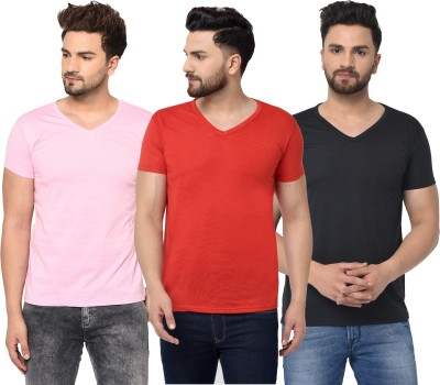 Adorbs Solid Men V Neck Red, Pink, Black T-Shirt