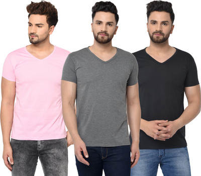 Jangoboy Solid Men V Neck Multicolor T-Shirt