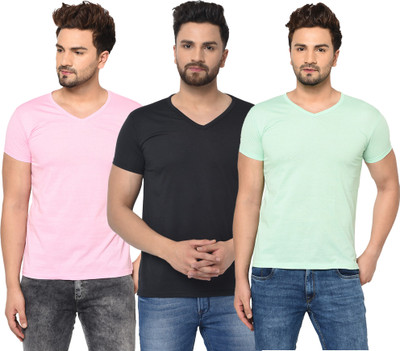 Adorbs Solid Men V Neck Pink, Black, Light Green T-Shirt