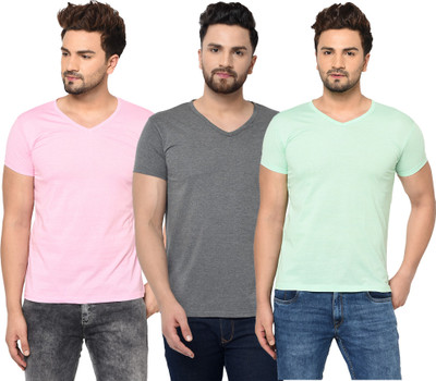 Adorbs Solid Men V Neck Pink, Grey, Light Green T-Shirt