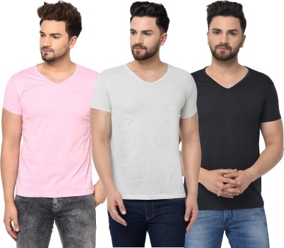 Jaskart Solid Men V Neck White, Black, Pink T-Shirt