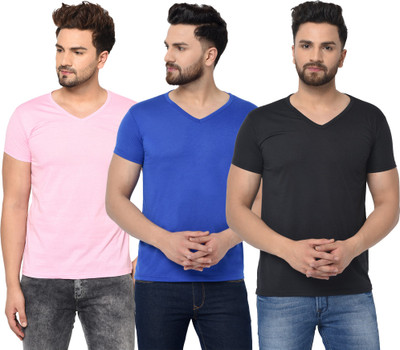 Adorbs Solid Men V Neck Blue, Black, Pink T-Shirt