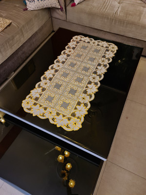 SHRI MAHAVIR IMPEX Gold 80 cm Table Runner(PVC)