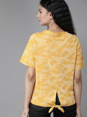 Roadster Casual Short Sleeve Printed Women Yellow Top