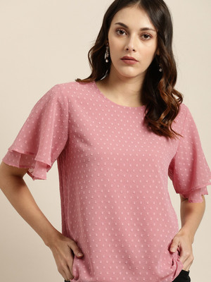 all about you Casual Half Sleeve Solid Women Pink Top