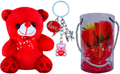 Saugat Traders Soft Toy, Keychain, Artificial Flower Gift Set
