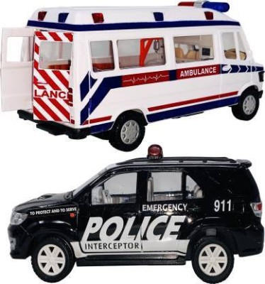 centy toys Set Of 2 Tempo Traveler Ambulance & Car, Pull Back Action Toys For Kids & Display Piece ( 2 Combo Offer ) (White, Black, Pack of: 2)(WHITE , BLACK)