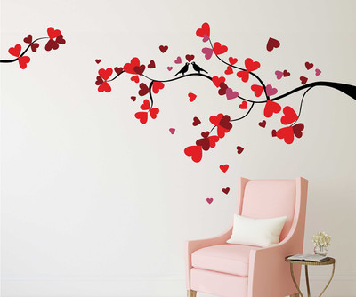 Keliko 125 cm Red Heart Tree | Multi| Multi | Wall Stickers | PVC Vinyl | Non-Reusable | Self Adhesive Sticker(Pack of 1)