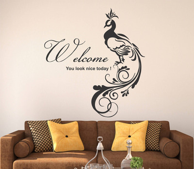 LANSTICK 101.6 cm WELCOME YOU LOOK GOOD WITH PEACOCK STICKER Self Adhesive Sticker(Pack of 1)