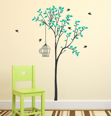 fuzzy 120 cm birds tree Self Adhesive Sticker(Pack of 1)