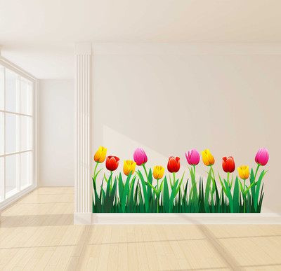 Keliko 100 cm Green Grass Garden | Multi| Multi | Wall Stickers | PVC Vinyl | Non-Reusable | Self Adhesive Sticker(Pack of 1)