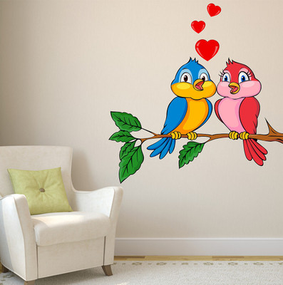 LANSTICK 106.68 cm TWO BIRDS WITH HEART STICKER Self Adhesive Sticker(Pack of 1)