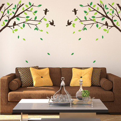 fuzzy 120 cm birds tree Self Adhesive Sticker(Pack of 1)