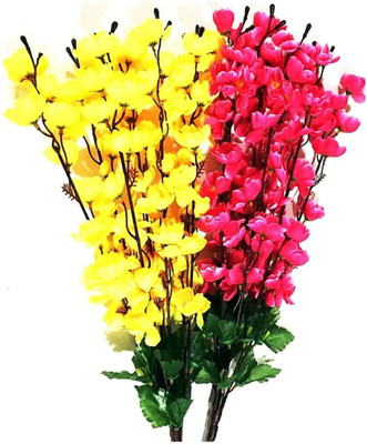 OM COLLECTIONS Orchids Artificial Flower Yellow, Pink Orchids Artificial Flower(22 inch, Pack of 2, Flower Bunch)