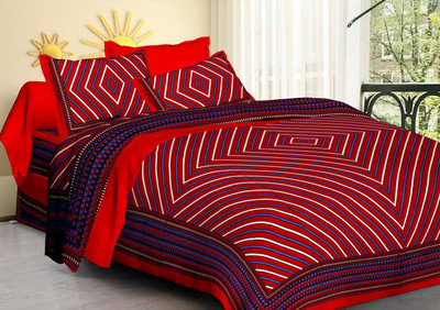 ARCZEN Cotton Double Flat 144 TC Jaipuri Prints Bedsheet(Pack of 1, Red)