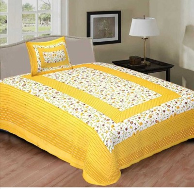 shri shyam 144 TC Cotton Single Jaipuri Prints Flat Bedsheet(Pack of 1, Yellow)
