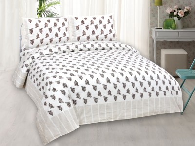 FABBON INDIA 280 TC Cotton King Printed Flat Bedsheet(Pack of 1, White)
