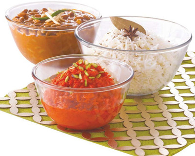 BOROSIL Borosilicate Glass Mixing Bowl IYECSB03NL5913(Pack of 3, Clear)