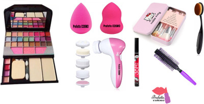 Prefetto COSMO MAKEUP BEAUTY Set of 7 Makeup Brush & Blender Sponge Puff & 36H Deep Black Eyeliner & 6155 Makeup Kit & FACE MASSAGER & HAIR CURL COMB & FOUNDATION BRUSH (7 Items in the set)(Pack of 7) Prefetto COSMO MAKEUP BEAUTY Set of 7 Makeup Brush & Blender Sponge Puff & 36H Deep Black Eyeliner & 6155 Makeup Kit & FACE MASSAGER & HAIR CURL COMB & FOUNDATION BRUSH (7 Items in the set)(Pack of 7)