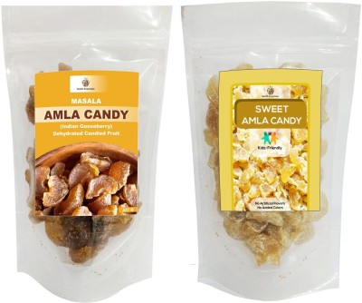 Jioo Organics Amla Candy Sweet | Dried Amla Candy (No Sugar Layer) and Ayurvedic Amla Candy Masala | Natural Dried Chatpata Spicy Amla Candy,250g each Amla Candy(2 x 250 g)