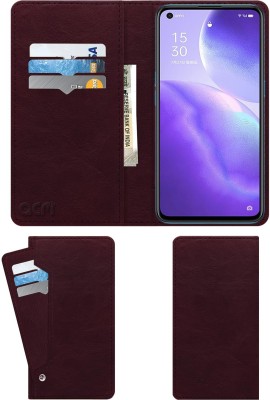 ACM Wallet Case Cover for Oppo Reno5(Maroon, Cases with Holder, Pack of: 1)