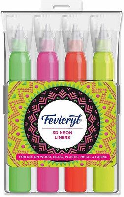 Fevicryl 3D Neon Liners (20 ml each)(Set of 1, Pink, Yellow, Green & Orange)