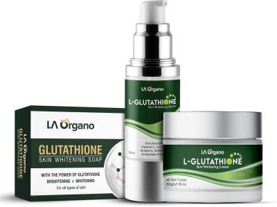 LA Organo L- Glutathione Cream, Serum& Soap Combo for Skin Whitening, Brightening & Anti Ageing, Enrich with Vitamin C(3 Items in the set)