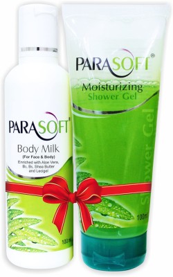 parasoft combo pack of Body Milk is (with shea butter, vitamin B aloe vera) + Shower Gel (Moisturizing Gel) suitable for all skin types | with added goodness of aloe vera | keeps your skin hydrated and moisturised(2 Items in the set)