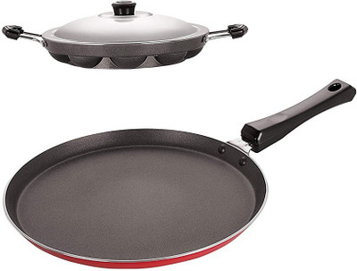 RBGIIT Combo 2 Pcs Set of Crispy Dosa Tawa & Appam pan Cookware Set Non-Stick Coated Cookware Set(Aluminium, 3 - Piece)
