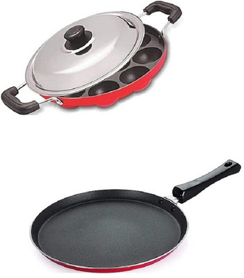RBGIIT Combo 2 Pcs Set of Crispy Dosa Tawa & Appam pan Cookware Set Non-Stick Coated Cookware Set(Aluminium, 3 - Piece)