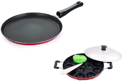 HM EVOTEK Combo 2 Pcs Set of Crispy Dosa Tawa & Appam pan ,paniyaram Pan, Cookware Set Non-Stick Coated Cookware Set(Aluminium, 5 - Piece)