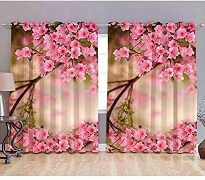 RISKY FAB 274 cm (9 ft) Polyester Room Darkening Long Door Curtain (Pack Of 2)(Floral, Multi Pink)